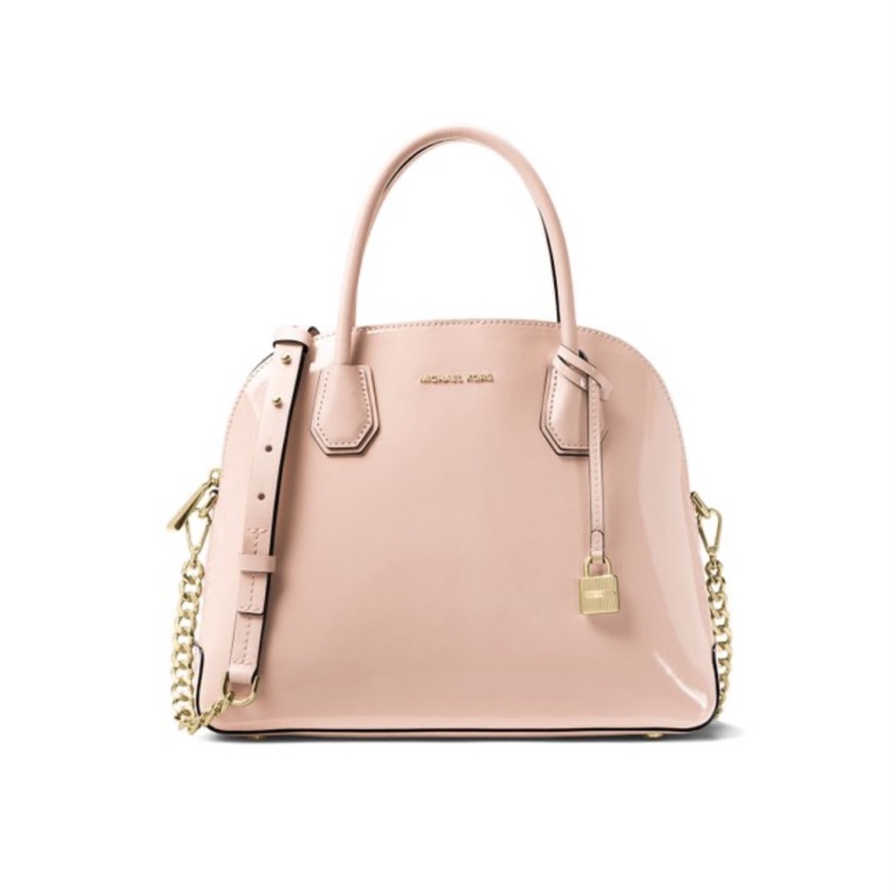 Michael Kors Mercer Patent Medium Dome Satchel Messenger